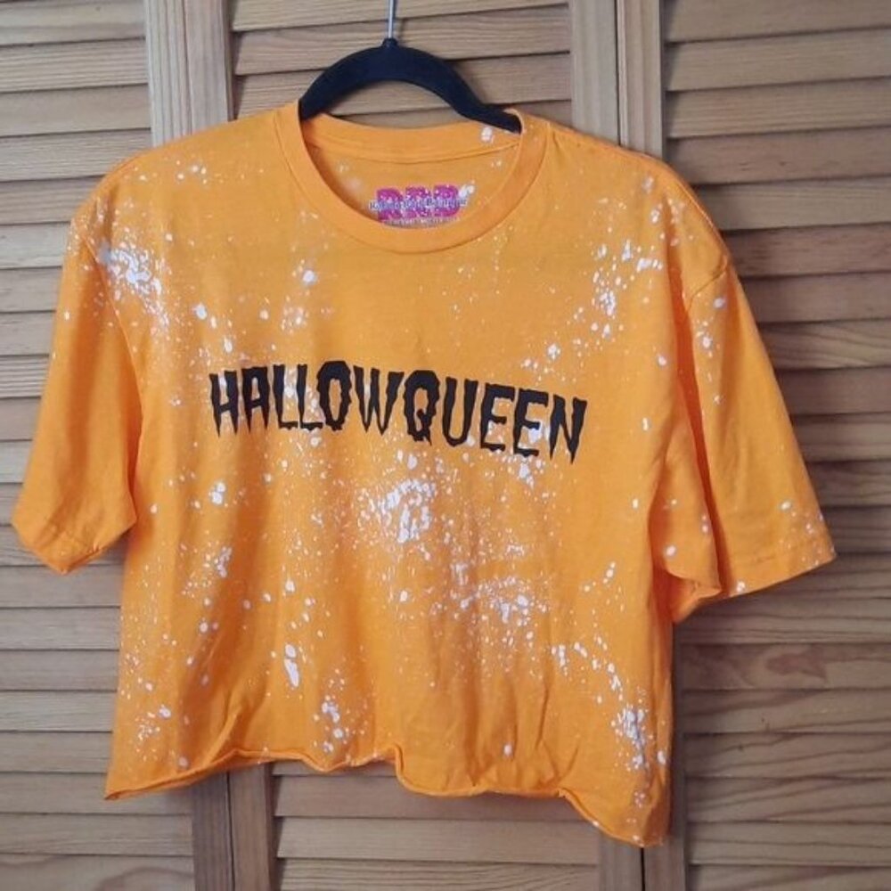 Rolling Rack Boutique Orange Bleached Hallowqueen Crop Top Tshirt One Size